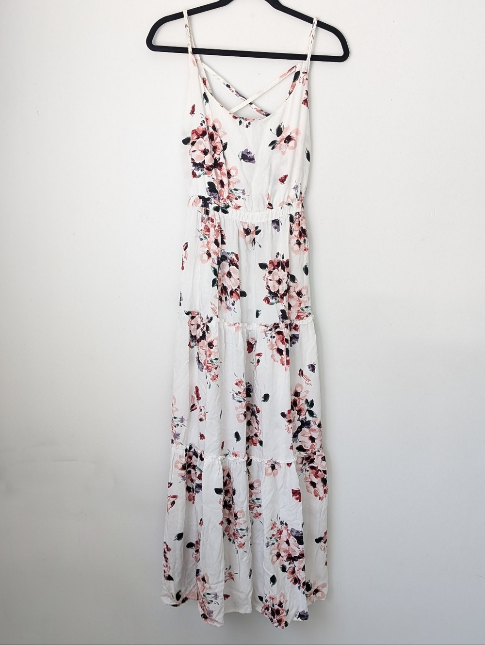 Torrid Floral Tiered Maxi Dress with Pink and Black Accents